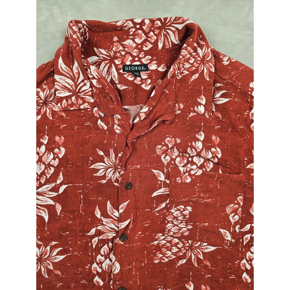 George Hawaiian Shirt Mens 2XL Red Pineapple Print Short Sleeve Rayon GM25Y027B